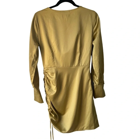 Dynamite cowl neck  long sleeve satin cocktail dress with drawstring side XS - Picture 3 of 6